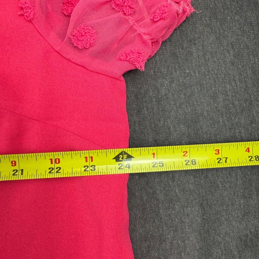 SHEIN Curve Hot Pink Ruffle V-Neck Blouse Swiss Dot Mesh Puff Sleeve Top 1XL - Picture 6 of 9